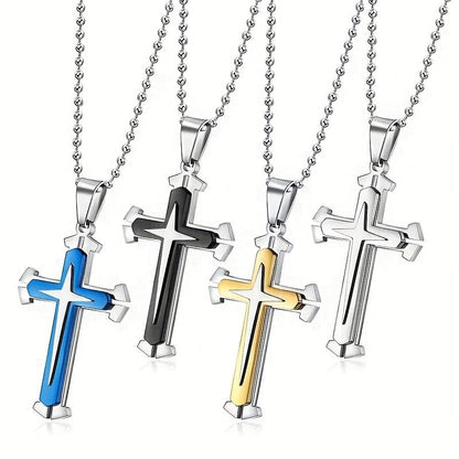 Ensemble de 4 colliers croix pour homme – Bijoux avec pendentif croix de chevalier en acier inoxydable 316L, colliers religieux gothiques résistants au ternissement pour homme, cadeau tendance pour lui, style quotidien et streetwear