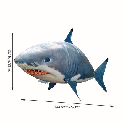 Jouet ballon gonflable requin volant télécommandé, poisson planeur flottant dans les airs, 145 cm, intérieur extérieur, cadeau d'anniversaire, Noël, Halloween pour enfants et adolescents, requin bleu ou poisson-clown orange