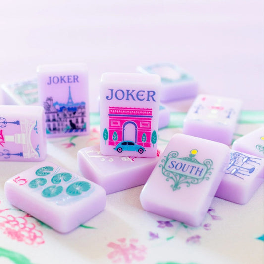 Jeu de Mah-jong américain de 160 pièces, style Paris violet, tuiles en acrylique façon cristal avec mélange manuel – Jeu de Mah-jong complet prêt à offrir pour les soirées en famille et à la maison