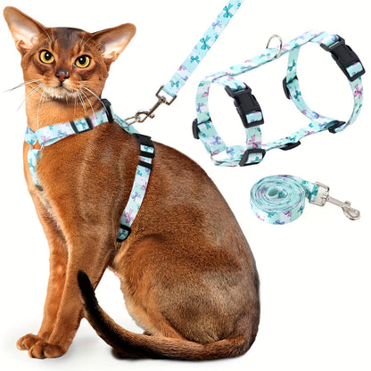 Ensemble harnais et laisse pour chat anti-fugue, harnais de poitrine réglable, doux et léger, confortable et sûr pour la promenade et le voyage, pour chats et chatons de petite, moyenne et grande taille