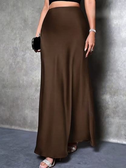 Women's Satin Texture Maxi Skirt Elegant High Slit Long Skirt Holiday Party Christmas Valentine's Day Date Night Office Luxury Design Red Black White Pink Brown XS S M L XL XXL