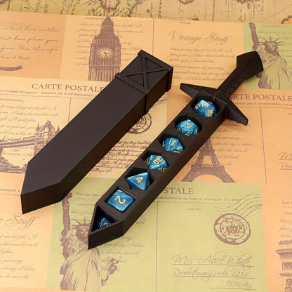 Set d'épée porte-dés pour jeux de rôle type D&D - Support à dés unique et original pour dés standards de 22 mm, couleurs assorties, cadeau idéal pour les maîtres du donjon, collectionneurs et passionnés de jeux de société