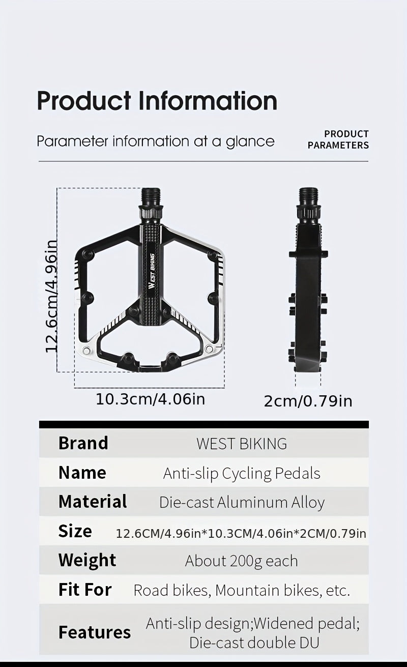 Pédales de vélo en alliage d'aluminium à 3 roulements, antidérapantes et légères, avec douille hexagonale pour VTT et vélos de route – Installation facile, accessoires de cyclisme durables multicolores, 1 paire