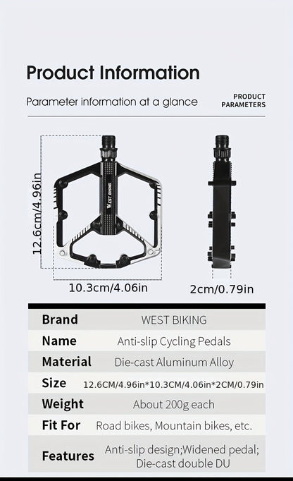 Pédales de vélo en alliage d'aluminium à 3 roulements, antidérapantes et légères, avec douille hexagonale pour VTT et vélos de route – Installation facile, accessoires de cyclisme durables multicolores, 1 paire