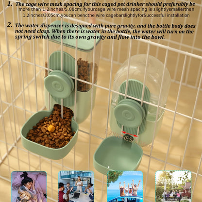 Ensemble distributeur de nourriture et d'eau suspendu pour animaux 1L - Distributeur automatique par gravité pour chats, chiens, lapins, chinchillas, furets et hérissons - Station de nourrissage sans pile à fixer à la cage (vert)