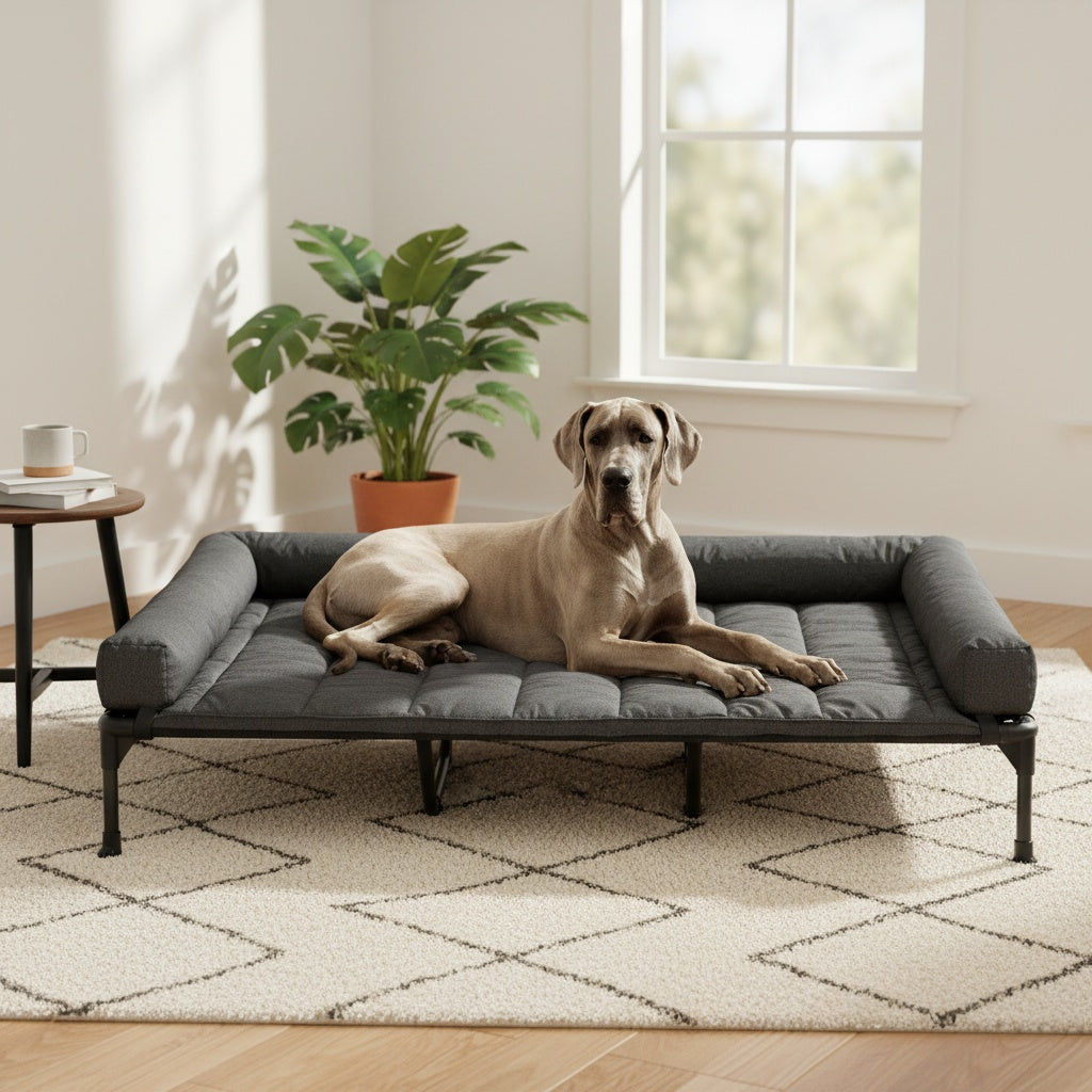 Lit surélevé rafraîchissant pour chien avec matelas amovible – Canapé pour chien surélevé avec rebords, filet respirant et pieds antidérapants pour une utilisation en intérieur et en extérieur