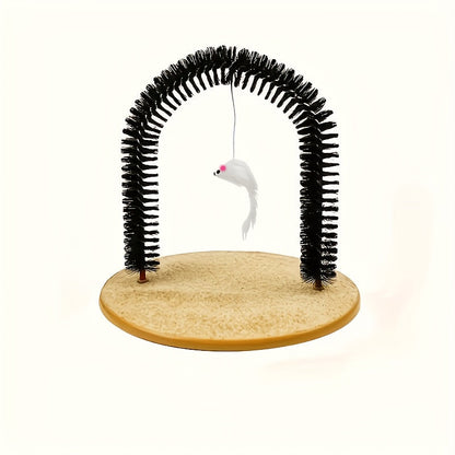 Brosse de massage et arc de toilettage pour chat - Jouet interactif à gratter pour chat, brosse de coin auto-nettoyante, retire les poils morts et satisfait l'instinct de frottement, sans piles requises