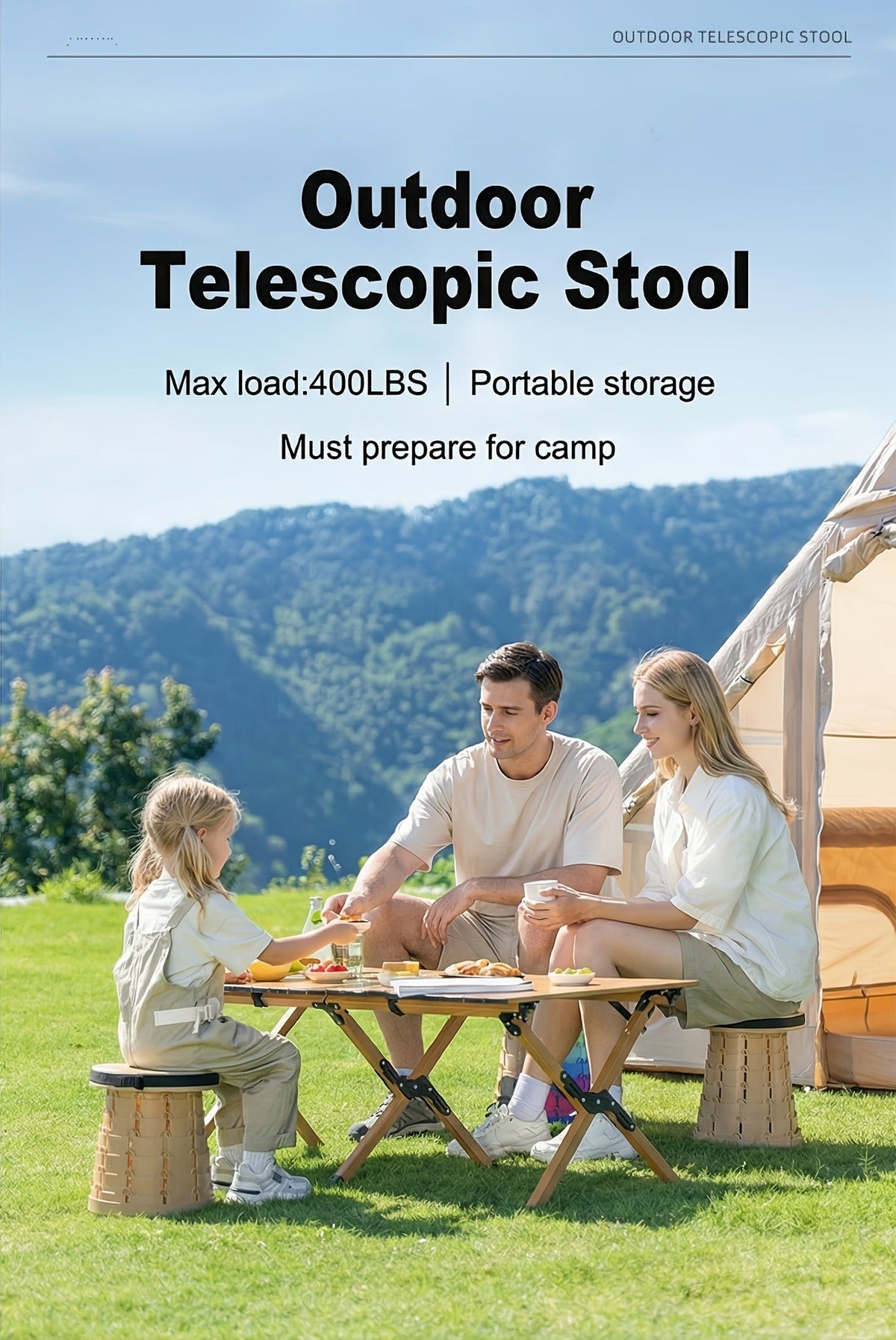 Lot de 2 tabourets pliants télescopiques, capacité 180 kg, siège rétractable portable pour camping, pêche, randonnée, cuisine et extérieur – Tabouret arc-en-ciel léger – Noir