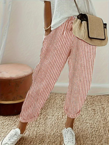 Pantalon large à rayures pour femme, coupe décontractée, bande latérale, pantalon léger en polyester - Pantalon mode confortable toutes saisons, tailles S M L XL XXL, plusieurs coloris