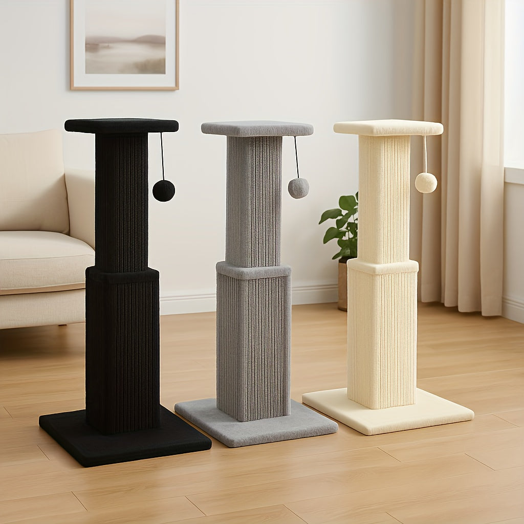 Arbre à chat à plusieurs niveaux avec poteau en sisal et jouets suspendus pour chats d'intérieur, tour d'escalade robuste et centre d'activités pour chats énergiques, disponible en gris et noir