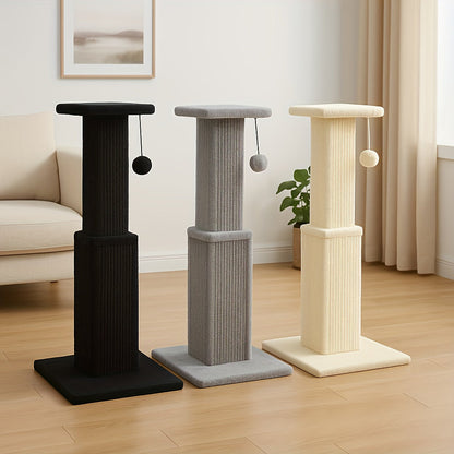 Arbre à chat à plusieurs niveaux avec poteau en sisal et jouets suspendus pour chats d'intérieur, tour d'escalade robuste et centre d'activités pour chats énergiques, disponible en gris et noir