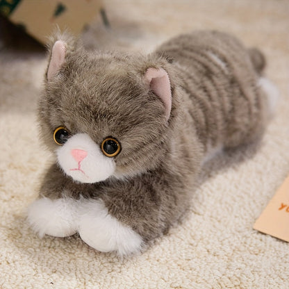 Peluche chat réaliste - adorable chaton en peluche pour enfants, poupée en peluche douce et réaliste disponible en 6 couleurs (marron, gris, orange, noir, noir et blanc, blanc), cadeau pour garçons et filles de tous âges