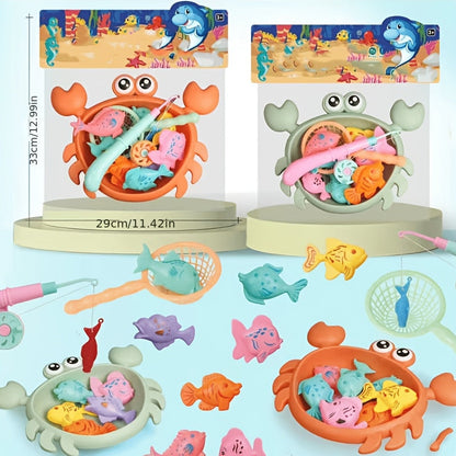 Kids Magnetic Fishing Toy Set with Crab Fish Shell Fishing Rod and Net 8 Piece Toddler Bath Water Table Sensory Play Fine Motor Skills Summer Gift for Boys Girls Ages 3 4 5 6 Orange Green