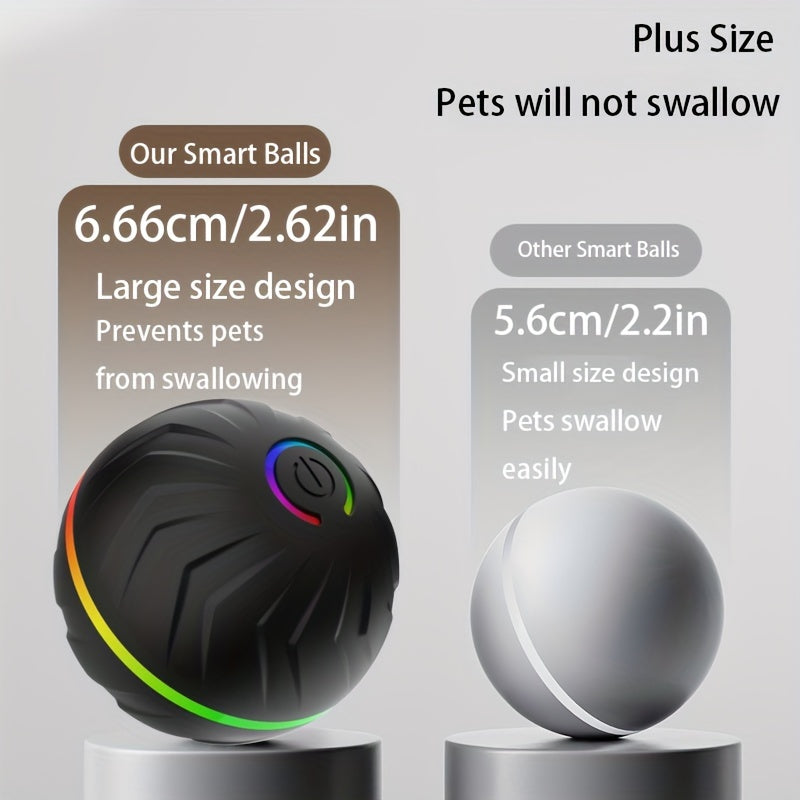 Balle interactive intelligente pour chien avec lumières LED – Roulé et rebonds automatiques aléatoires, 4 heures d'autonomie, rechargeable par USB, fonctionne sur parquets, carrelages, tapis et pelouses