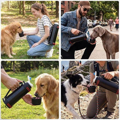 Grande gourde pour chien 2 L en acier inoxydable isotherme – Abreuvoir de voyage portable avec couvercle bol amovible pour la marche, la randonnée et le camping, anti-fuite pour chiens de toutes tailles