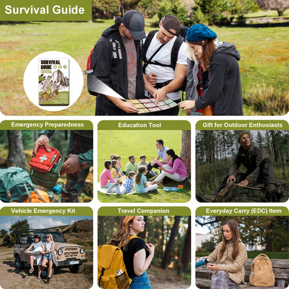 Guide de survie de poche, kit EDC format carte de crédit, 67 techniques de survie, 175 conseils d'experts, couverture étanche pour urgences sur le terrain, premiers secours, préparation aux catastrophes, camping, randonnée – inclut un outil grossissant