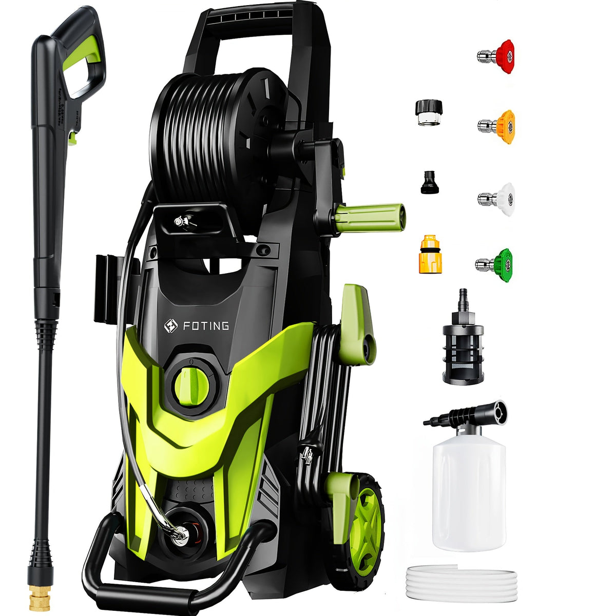 Nettoyeur haute pression électrique 4500 PSI 3,2 GPM – avec canon à mousse, 4 buses à connexion rapide, tuyau d'admission et filtre pour le nettoyage des voitures, clôtures, allées et de la maison