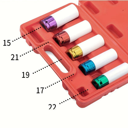 Jeu de 5 douilles pour écrous de roue 1/2" – Douilles à chocs profondes pour la protection des pneus et des jantes, acier au chrome-vanadium robuste, compatible avec la plupart des tailles d'écrous | Velora