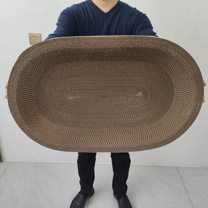 Griffoir pour chat ovale 60 x 40 cm, tapis à griffer en sisal épais 3-en-1 pour jouer, se reposer et se détendre, résistant à l'usure, ne peluche pas, protecteur de meubles pour chat