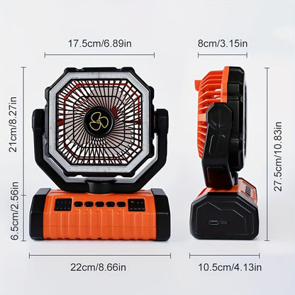 Ventilateur de camping 20000 mAh avec lanterne LED, rechargeable, oscillant, 4 vitesses et minuterie - Ventilateur de tente portable pour le camping, les véhicules récréatifs, les chantiers et les pannes de courant
