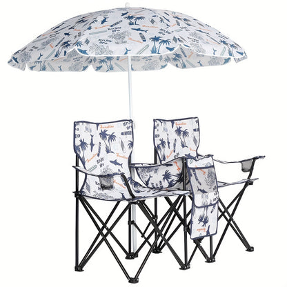 Chaise pliante d'extérieur pour 2 personnes avec parasol amovible – Canapé de camping portable avec accoudoirs pour la pêche, la plage, le bronzage et le pique-nique