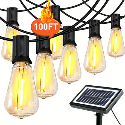 Guirlande lumineuse LED solaire étanche pour extérieur 15 m & 30 m – Ampoules ST38 incassables et intensité réglable, chargement USB-C & solaire, 4 modes, pour terrasse, jardin, piscine, mariage, camping et décoration de Noël
