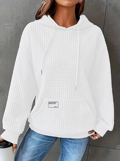 Women's Waffle Hooded Long-Sleeve Sweatshirt – Solid Color Cozy Pullover Hoodie for Autumn & Winter Casual Loungewear & Everyday Wear