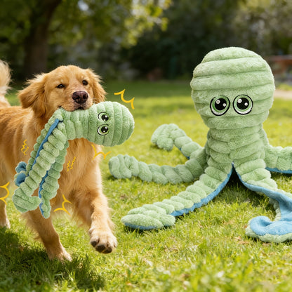 Jouet pour chien en peluche poulpe couineur – Jouet interactif à mâcher pour chiots et chiens, jouet animal doux pour le nettoyage des dents, idéal pour les races de petite, moyenne et grande taille, cadeau mignon, 5 couleurs