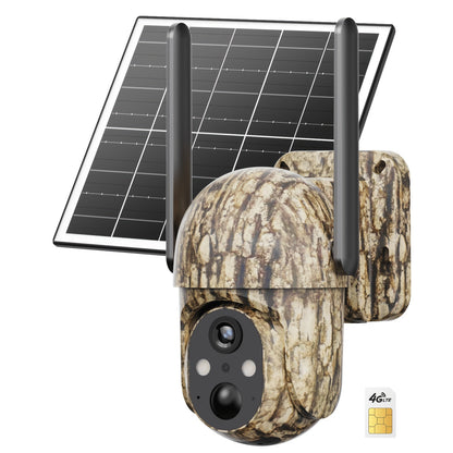 Caméra de surveillance solaire 4G LTE sans fil pour extérieur – Aucune connexion WiFi requise, vision nocturne 4K, vue en direct à 360°, audio bidirectionnel, caméra de chasse étanche pour la surveillance des fermes, ranchs et de la faune