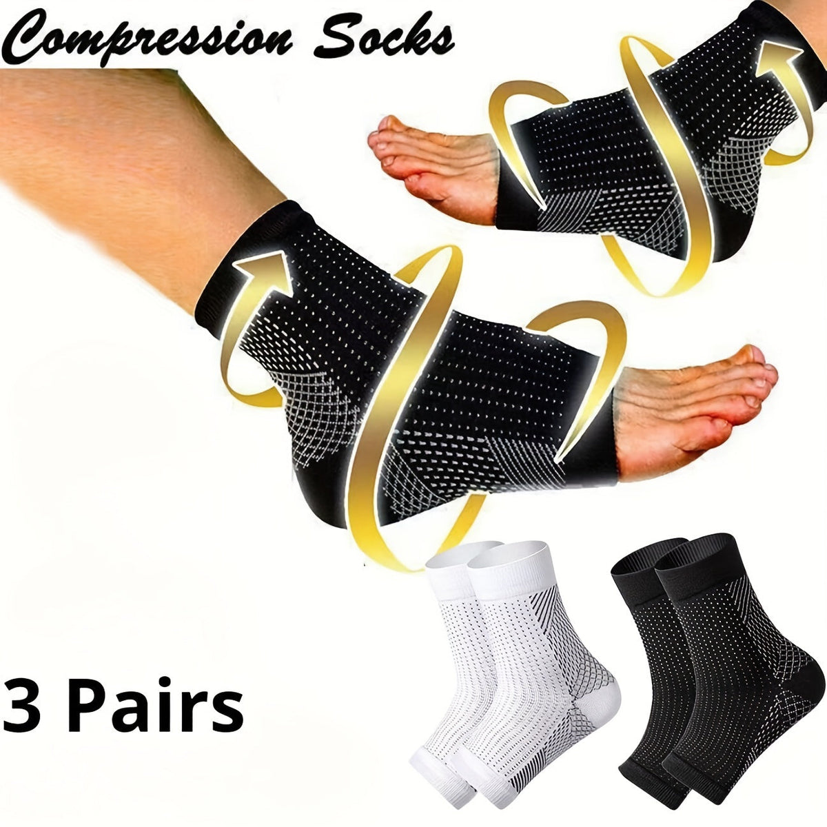 3 paires de chaussettes de compression à bout ouvert pour hommes et femmes, chevillères respirantes pour la course, la randonnée, le cyclisme et le quotidien, S-XL