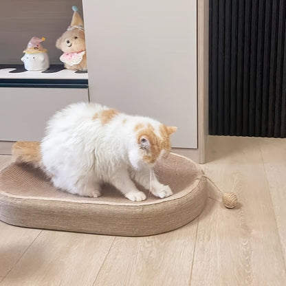 Grand griffoir et lit ovale en sisal pour chat – Tapis à gratter durable de 60 cm avec balle en sisal, aucun assemblage requis, griffoir toutes saisons pour que les chats d'intérieur puissent jouer, dormir et se reposer