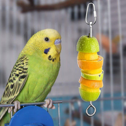 Brochette en acier inoxydable pour fruits et légumes - Distributeur de nourriture pour cage d'oiseau - Jouet de recherche de nourriture avec mousqueton pour perruche, calopsitte, conure, ara - Accessoire de nourrissage pour cage d'oiseau, 25 cm