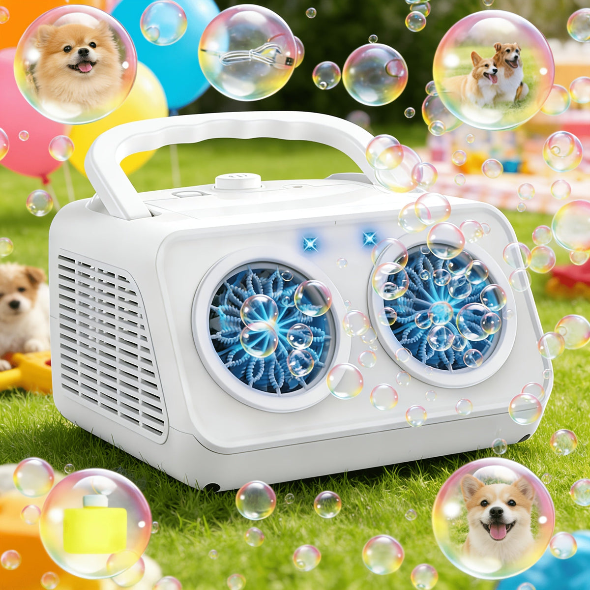 Machine à bulles automatique améliorée, conception épaissie à 2 ventilateurs, plus de 20 000 bulles par minute, sur secteur ou sur piles, souffleur de bulles portable pour intérieur et extérieur pour fêtes d'anniversaire, mariages, enfants, blanc noir