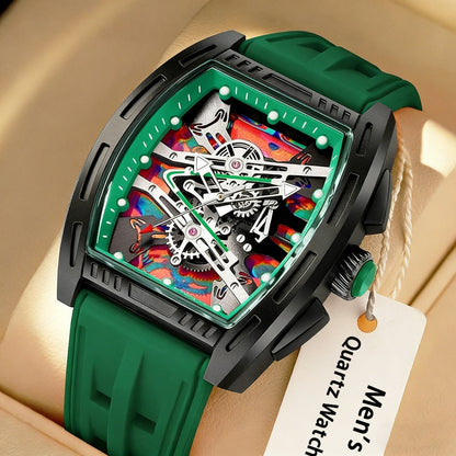 Montre quartz pour homme forme tonneau – Style rétro vintage, bracelet en silicone, montre élégante pour le travail, montre analogique de luxe pour homme disponible en 5 couleurs (blanc, noir, rouge, bleu, vert), cadeau d'anniversaire ou de fête pour lui