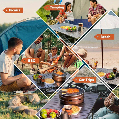 Table de camping pliante portable, table d'extérieur légère et rétractable avec sac de transport, pieds robustes, grande surface plane pour pique-nique, barbecue, plage, randonnée, hayon, design compact et durable, tailles L et XL