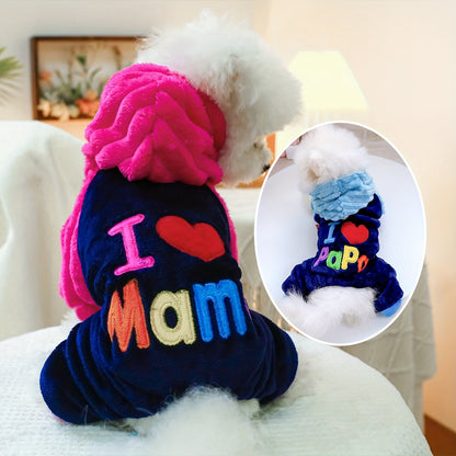Sweat à capuche « I Love Mommy » pour chien, costume d'hiver chaud pour petits chiens et chats, adorable sweat-shirt à quatre pattes pour l'automne et l'hiver, vêtement transformable pour chien, du XXS au L