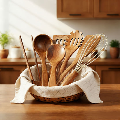 Ensemble d'ustensiles de cuisine en bois 3/5/7 pièces, cuillères, spatules, spurtle, louche et spatule à wok en bois naturel avec poignées ergonomiques, outils de cuisine robustes, résistants à la chaleur et sans danger pour les revêtements antiadhésifs