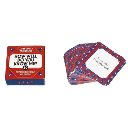 After Dinner Amusements : À quel point me connaissez-vous ? Jeu de cartes de conversation avec 50 questions pour la famille et les amis, jeu de poche pour les soirées, le camping et les cadeaux de fêtes.