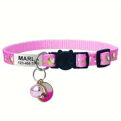 Custom Engraved Glow-in-the-Dark Cat Collar with Personalized ID Tag - Safety Breakaway Buckle, Bell & Luminous Night Safety Design, Adjustable Breathable PP Collar with Pet Name, Phone & Address Engraving