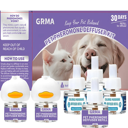 Diffuseur apaisant aux phéromones pour chiens et chats 3-en-1 – Réduit l'anxiété, les marquages urinaires, les bagarres et le marquage de territoire – Inclut 1 diffuseur + 2 recharges