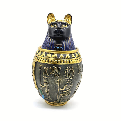 Urne funéraire pour animaux en résine Anubis égyptien et pot de conservation – Statue du dieu chat et chien, gardien pharaonique antique, urne souvenir décorative pour cendres, sculpture de décoration intérieure et objet funéraire de collection, 2 styles