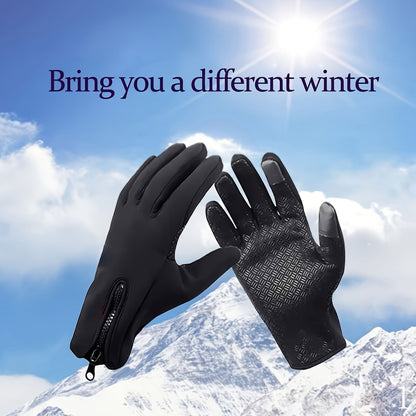 Gants thermiques d'hiver doublés en polaire, coupe-vent, compatibles écran tactile, fermeture éclair, gants doux et chauds pour hommes et femmes, noirs, pour temps froid, conduite, course, cyclisme, randonnée, usage quotidien