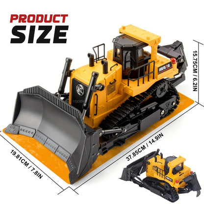 RC Bulldozer Remote Control Construction Vehicle 1:16 Scale 2.4GHz 11 Channel Front Loader Dozer Toy for Kids 8+ Outdoor Sand Climbing Truck Holiday Gift Yellow