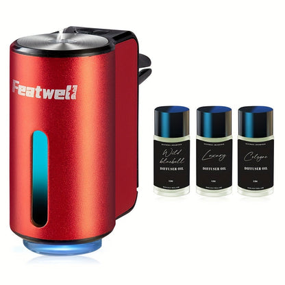 Diffuseur d'aromathérapie pour voiture, humidificateur USB à huiles essentielles | 3 modes de brume réglables, diffuseur de parfum intelligent pour véhicule – Noir, rouge, gris, rose – Lot de 6 parfums en option