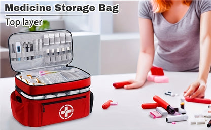 Sac  de rangement pour médicaments, trousse de premiers secours – Boîte organisatrice de médicaments pour la maison avec panier de rangement, sac de secours pour la maison et les voyages, cadeau idéal pour les fêtes