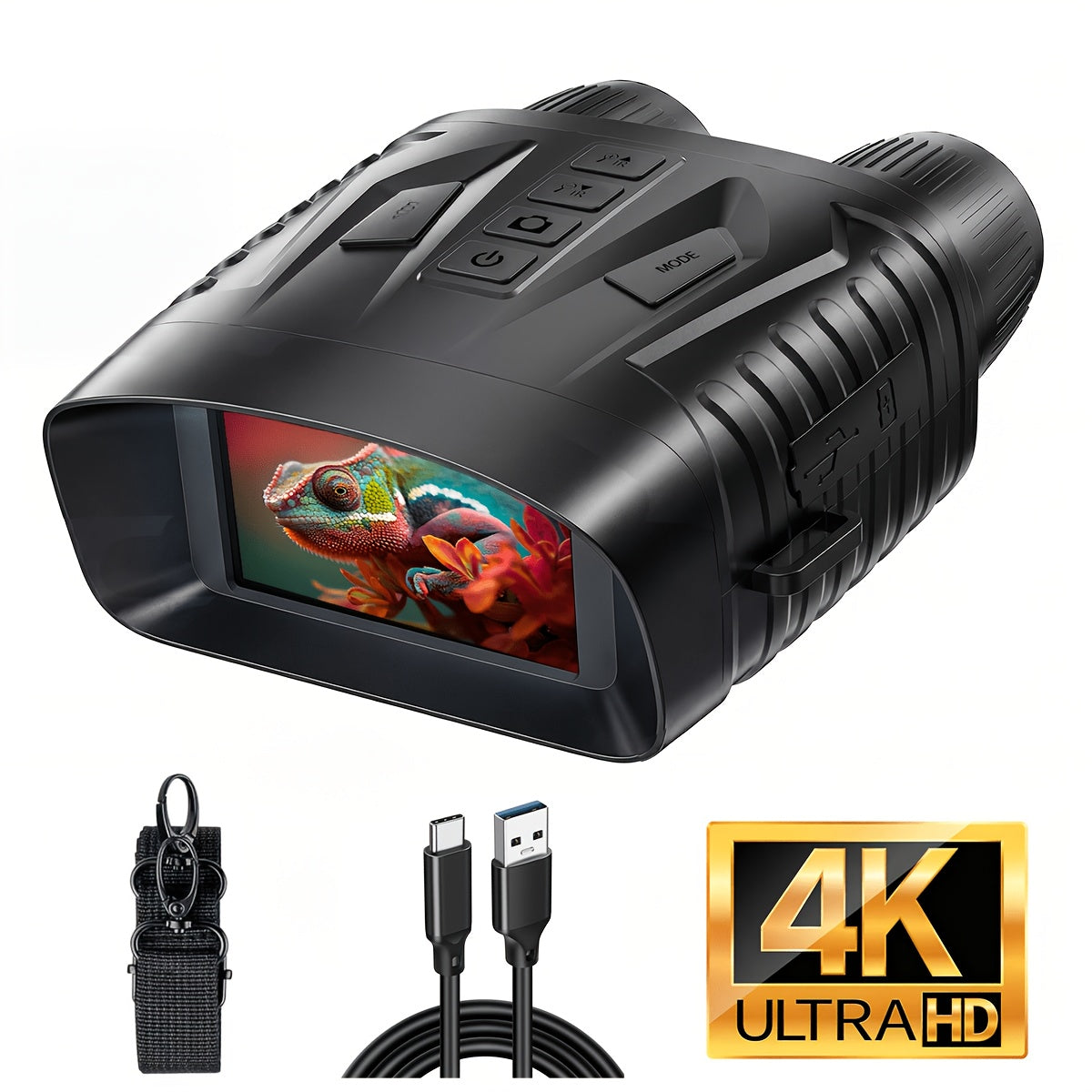 Jumelles de vision nocturne 4K pour adultes, appareil photo 48 MP, écran 3,1 pouces, batterie rechargeable 4400 mAh, réglage IR à 7 niveaux, vision dans l'obscurité totale, vidéo 4K, carte 64 Go pour la chasse, la sécurité et le camping, 25 mm 50 mm