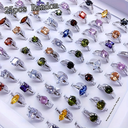 Ensemble de 25 bagues empilables en oxyde de zirconium – Bagues géométriques scintillantes en argent et or, lot varié multicolore pour femmes, bijoux pour fiançailles, mariage, soirée ou au quotidien, idée cadeau