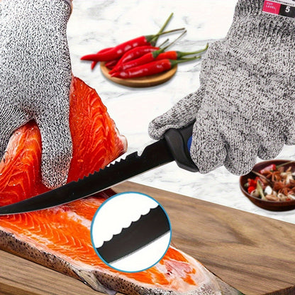 Ensemble de 3 couteaux de pêche avec lames en acier inoxydable, couteaux à fileter, désosser et vider avec gants résistants aux coupures, coupe-fil de pêche et cordon – Cadeau de pêche unique pour pêcheurs et campeurs