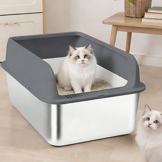 Stainless Steel Cat Litter Box – Odor-Proof High-Sided Metal Litter Tray, Non-Stick Anti-Scratch Leak-Proof Design, Easy to Clean Indoor Cat Toilet for Large, Medium & Small Cats, Multiple Sizes & Colors
