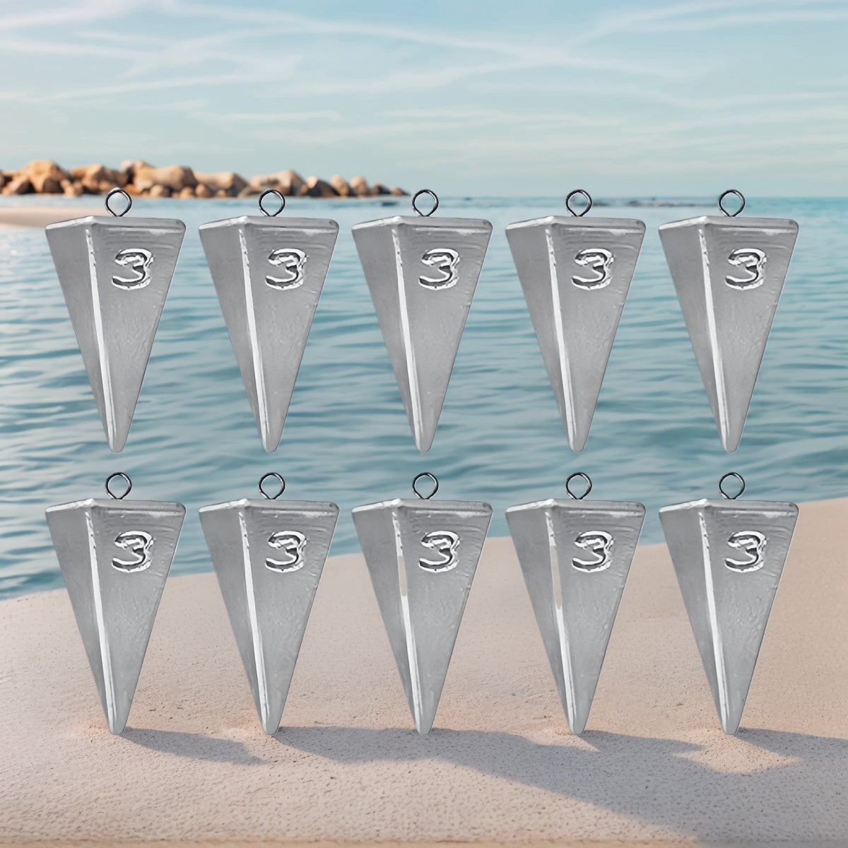 Plombs pyramides pour la pêche – Poids pour la pêche en surfcasting en eau douce et salée, excellente tenue dans le courant, tailles de 1 oz à 10 oz, lot de pêche polyvalent pour pompano, bar, tambour et plus